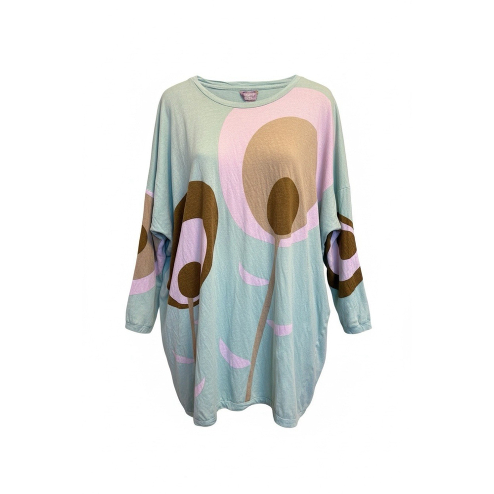Yvonne S Abstract Art Dress Pastel 100% Cotton Handmade Size Small Oversized